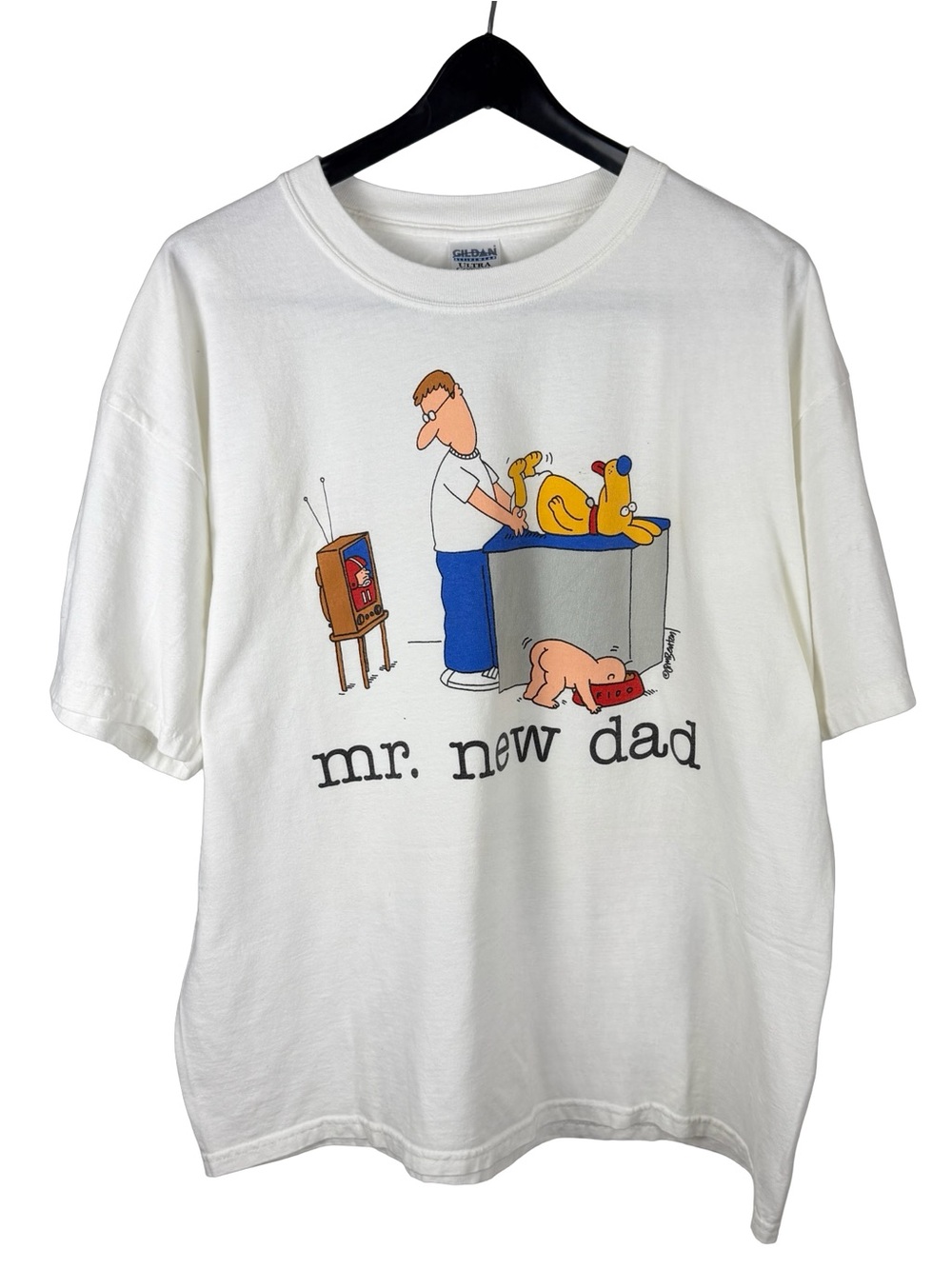 Vintage 2000s Mr New Dad Cartoon Comedy Parody Graphic White Shirt Size XL